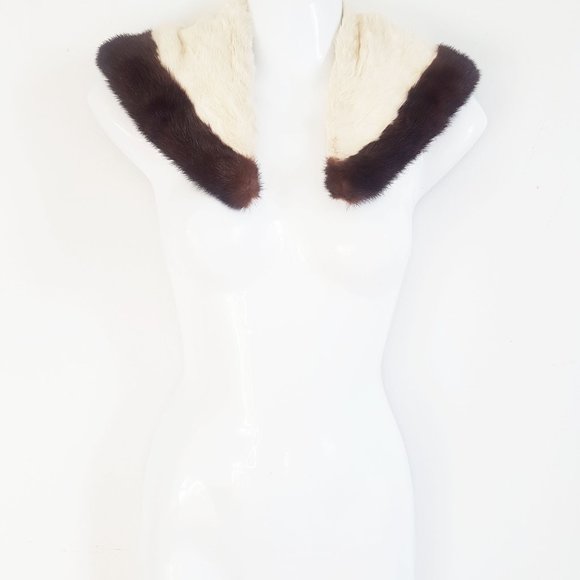 60s Vintage Two Tone Mink Fur Collar, Cream White Brown Mink Fur Scarf - Picture 5 of 9